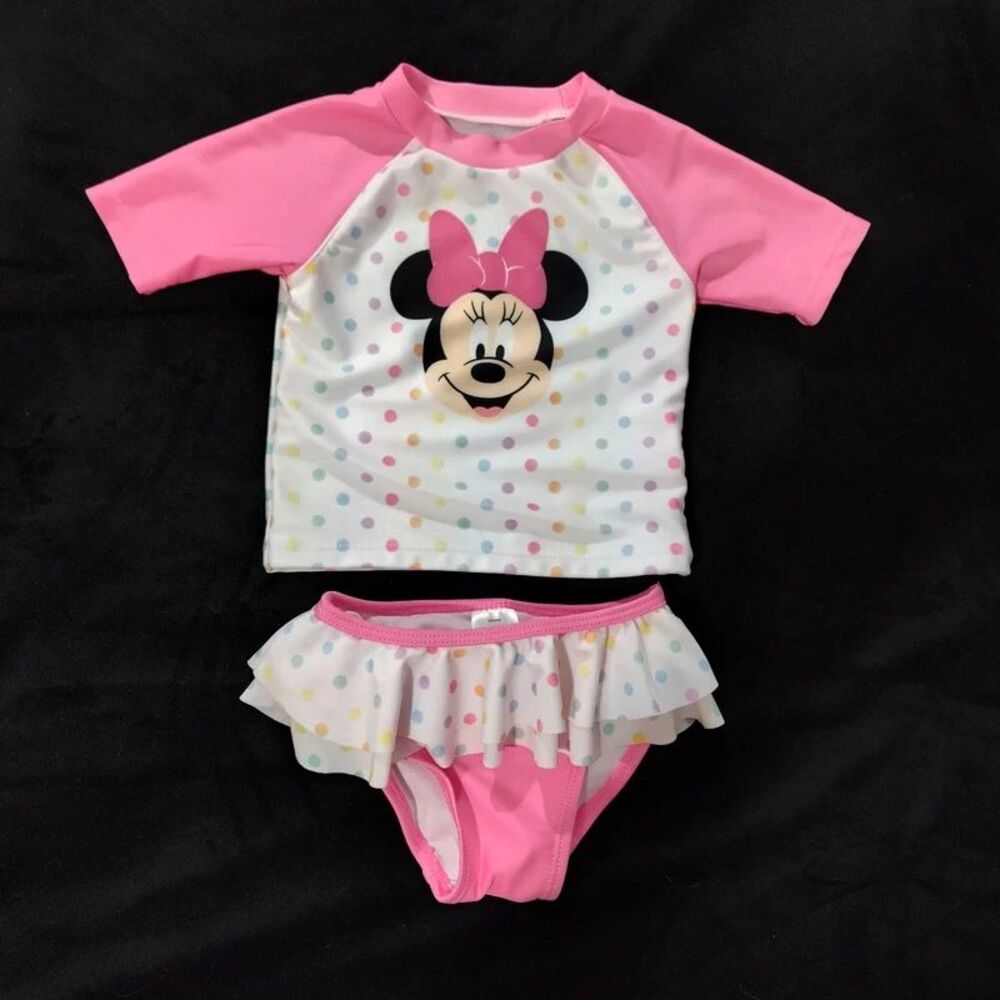 Disney Baby Two Piece Swimsuit Pink White Minnie 6/9 mos